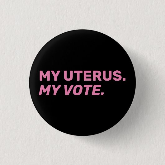 Mijn baarmoeder: mijn stem zwart en roze abortusre ronde button 3,2 cm (Voorkant)