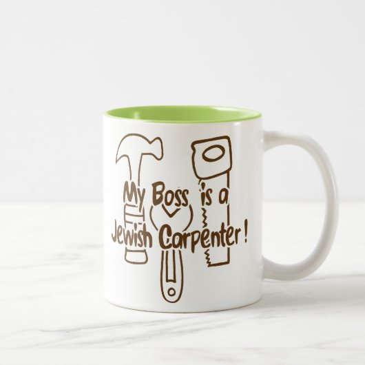 Mijn baas is een joodse timmerman! tweekleurige koffiemok (Rechts)