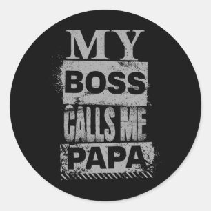Mijn baas noemt me papa Vaderdag Kerstmis Ronde Sticker