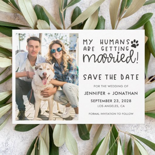 Mijn baasjes trouwen foto van hond save the date