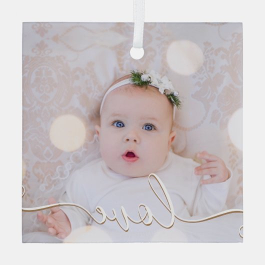 Mijn Baby Foto Glas Ornament (Achterkant)