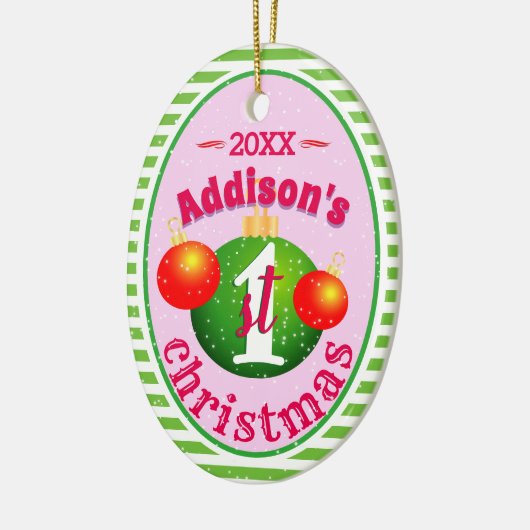 Mijn baby's (naam)Eerste Kerstmis Keramisch Ornament (Links)