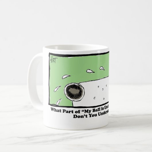 Mijn bal is onder de bank. koffiemok (Voorkant links)