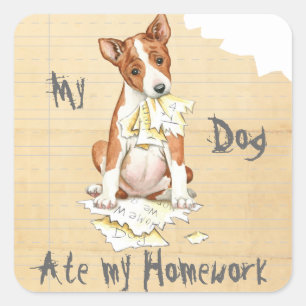 Mijn Basenji Ate Mijn thuiswerk Vierkante Sticker