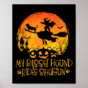 Mijn Basset Hound Rides Shotgun Hond Halloween Cos Poster