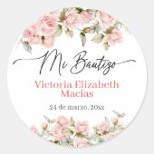 Mijn Bautizo Roze Bloem Doop Favor Sticker  (Voorkant)