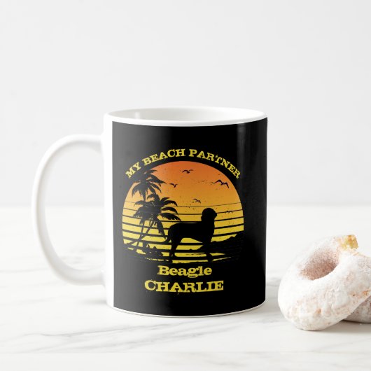 Mijn Beach Partner Sunset Palm Tree Beagle Koffiemok (Met donut)