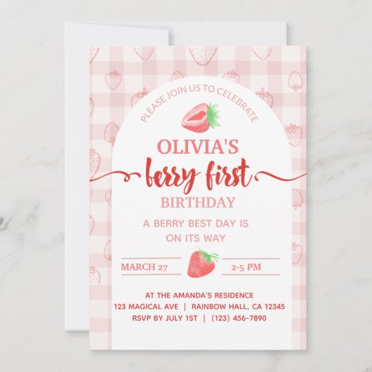 Mijn Berry Eerste Verjaardag aardbeien fruit Kaart (Voorkant)