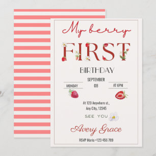 Mijn Berry First Birthday Cute Strawberries Kaart