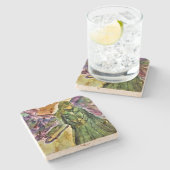 Mijn beschermengel travertijn tegel stenen onderzetter (Zijkant)