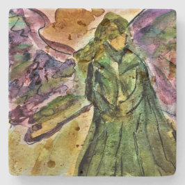 Mijn beschermengel travertijn tegel stenen onderzetter