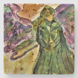 Mijn beschermengel travertijn tegel stenen onderzetter