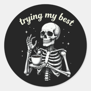 Mijn Beste Grappige Skelet Koffie Halloween Ronde Sticker