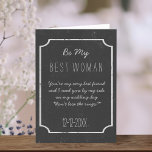 Mijn beste voorstel voor een vrouw<br><div class="desc">De beste vrouw - ze is er voor je op je trouwdag en doet alle belangrijke 'Beste man' rollen. Ik heb het allemaal over het faux chalkboard-effect - en deze kaart kan gebruikt worden om je Groomsmaid, Bridesman - Bridesmaid - Best Man Man of Honor - te vragen om er...</div>
