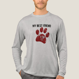Mijn beste vriend helderrode pootafdruk hondenlief Tri-Blend shirt