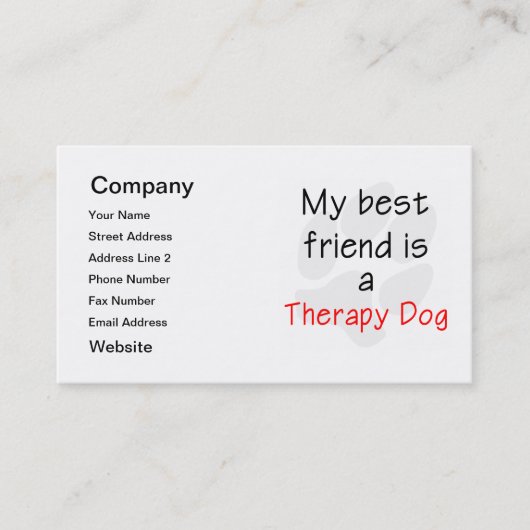 Mijn beste vriend is een Therapy Dog Visitekaartje (Voorkant)