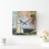 Mijn beste vriend Whimsical Konijn Uil Bos Kunst Vierkante Klok (Huis)