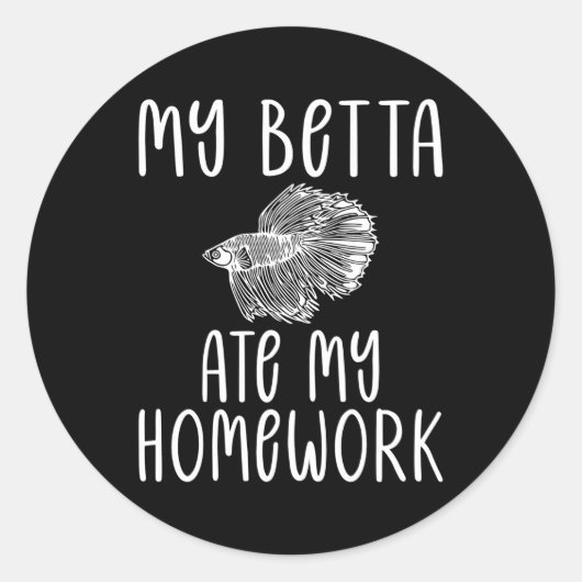 Mijn beta at mijn huiswerk Betta Fish Ronde Sticker (Voorkant)