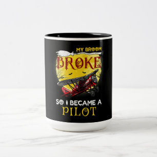Mijn bezem brak dus werd ik piloot Halloween cadea Tweekleurige Koffiemok