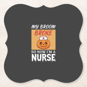 Mijn Bezem Brak Verpleegster Halloween Kartonnen Onderzetters