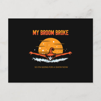 Mijn bezem brak zwemmen Halloween outfit ontwerp Uitnodiging Briefkaart