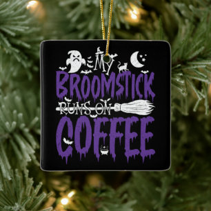 Mijn Bezemsteel Draait Op Koffie Heks Bezem Hallow Keramisch Ornament