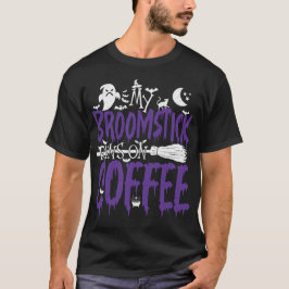 Mijn bezemsteel loopt op koffie heks bezem Hallowe T-shirt