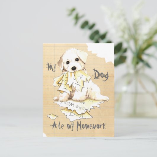 Mijn Bichon Ate Mijn thuiswerk Briefkaart (Staand voorkant)