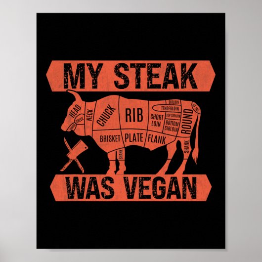 Mijn biefstuk was veganistisch grappig vleeseter b poster (Voorkant)