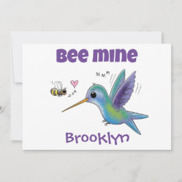 Mijn bij schattige valentijnsdag kolibrie bij feestdagenkaart