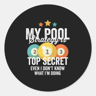 Mijn biljartstrategie is topgeheim, zelfs ik weet ronde sticker