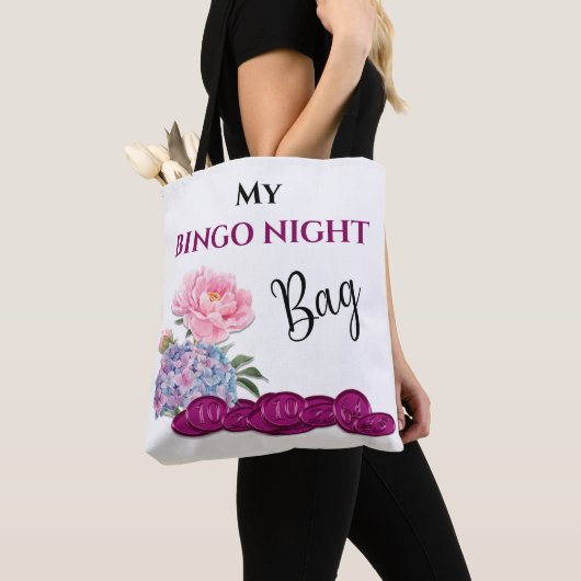 Mijn Bingo Night Bag Bingo Kaart Chips Flowers Tote Bag (Dichtbij)