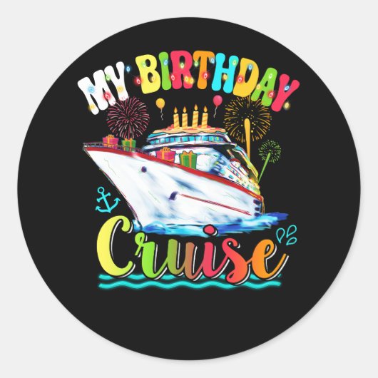 Mijn Birthday Cruise Ship Cake Cruising Bday Ronde Sticker (Voorkant)