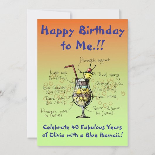 Mijn Blue Hawaii verjaardagsfeestje uitnodiging (Voorkant)