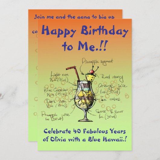 Mijn Blue Hawaii verjaardagsfeestje uitnodiging (Voorkant / Achterkant)