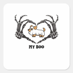 Mijn boek Chihuahua kostuum met skelet hart handen Vierkante Sticker