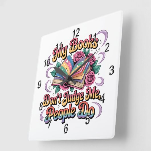 Mijn boeken oordelen niet over mij... vierkante klok (Hoek)