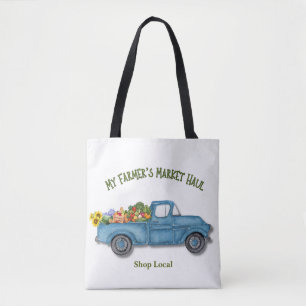 Mijn Boerenmarktaankopen Vintage Blauwe Truck Tote Bag