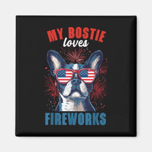Mijn Boston Terrier houdt van vuurwerk 4 juli hond Magneet