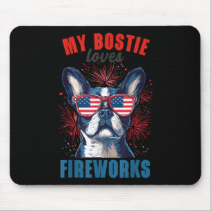 Mijn Boston Terrier houdt van vuurwerk 4 juli hond Muismat