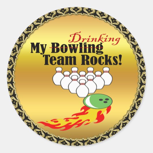Mijn bowling/drink teamstenen ronde sticker (Voorkant)