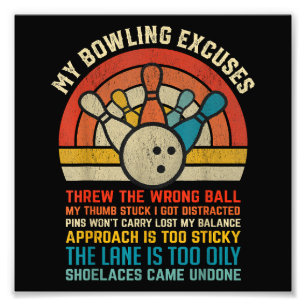 Mijn Bowling Excuses Retro  Funny Bowler Bowl Foto Afdruk