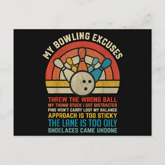 Mijn Bowling Excuses Retro  Funny Bowler Bowl Informatiekaartje (Voorkant)
