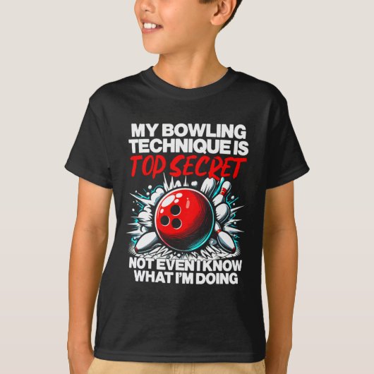 Mijn bowlingtechniek is topgeheime grappige Mannen T-shirt (Voorkant)