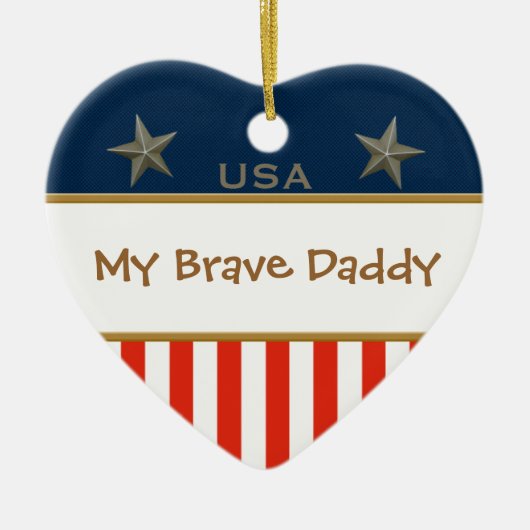 Mijn Brave papa Patriotic Heart Lijst Keramisch Ornament (Voorkant)