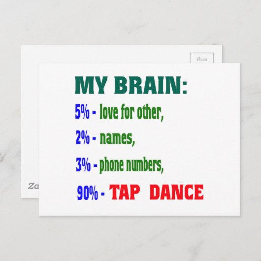 Mijn brein 90% Tik dans Briefkaart (Voorkant / Achterkant)