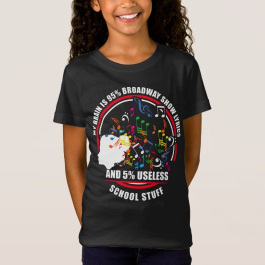Mijn brein is 95% Broadway show lyrische muziekler T-shirt (Voorkant)