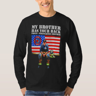 Mijn broer heeft jouw rug trots brandweerman broer t-shirt