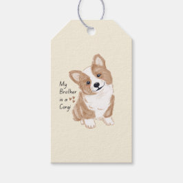 'Mijn broer is een Corgi' Speelse hond warme crème Cadeaulabel
