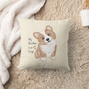 'Mijn broer is een Corgi' Speelse hond warme crème Kussen